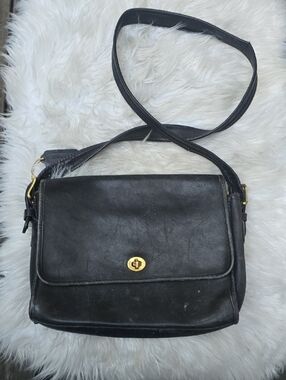 Vintage Coach Station Bag Black Leather Turnlock Crossbody Rehab